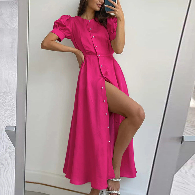 Want Temperament Slim High Waist Button Dress