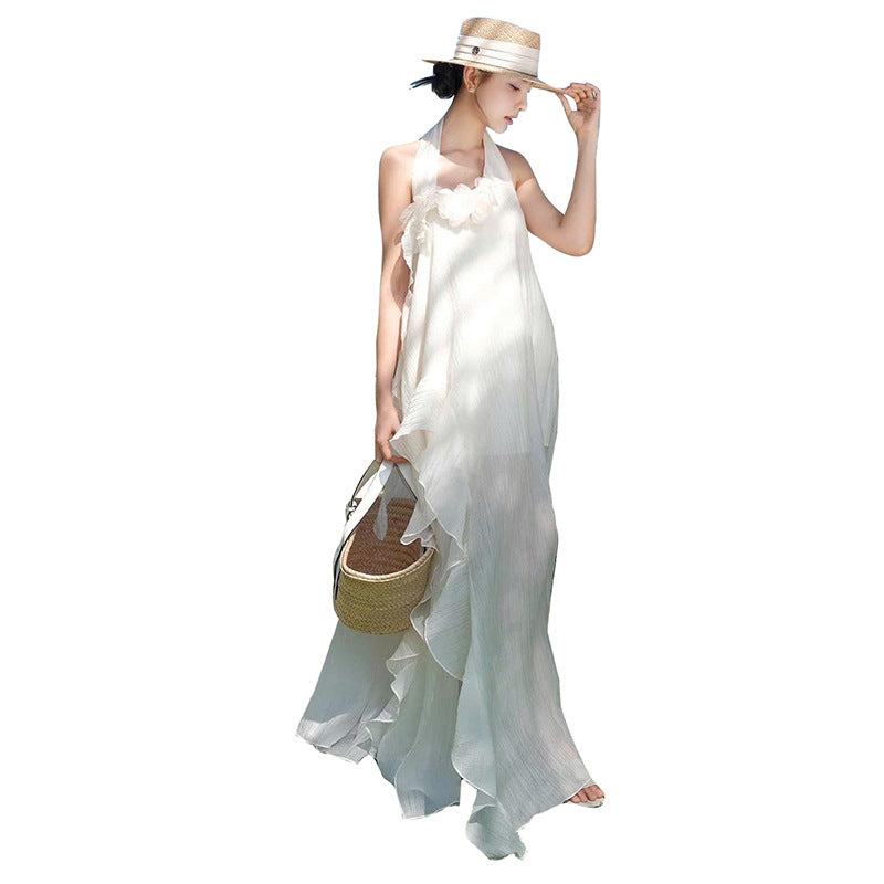 Women's Halter Elegant Slim Three-dimensional Flower Beach Dresses