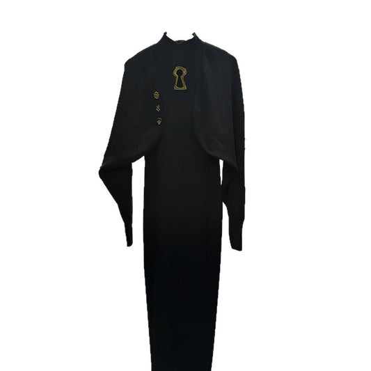 Women's Elegant Metal Decorative Batwing Sleeve Knitted Elastic Long Dresses