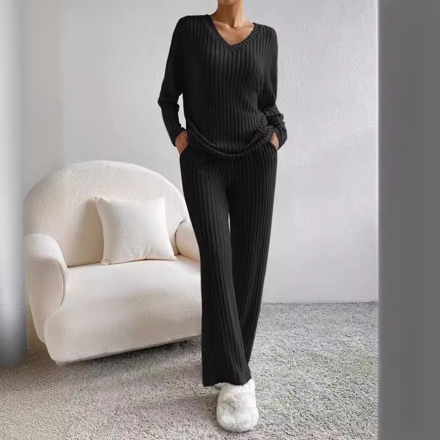 Women's Two-piece Autumn Straight Loose Temperament Sunken Stripe Pants