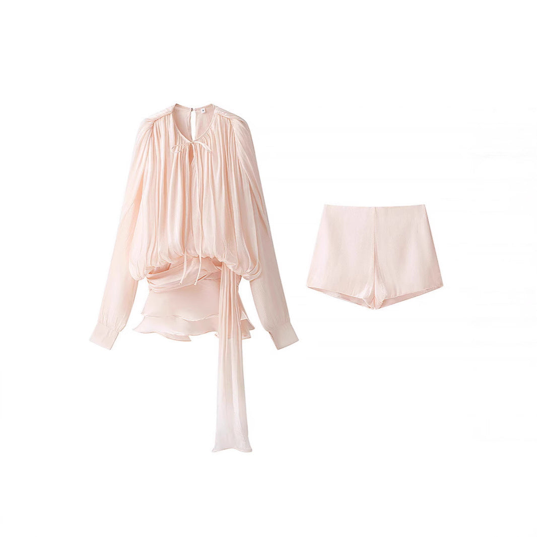Women's Elegant Pleated Mesh Puff Sleeve Dresses