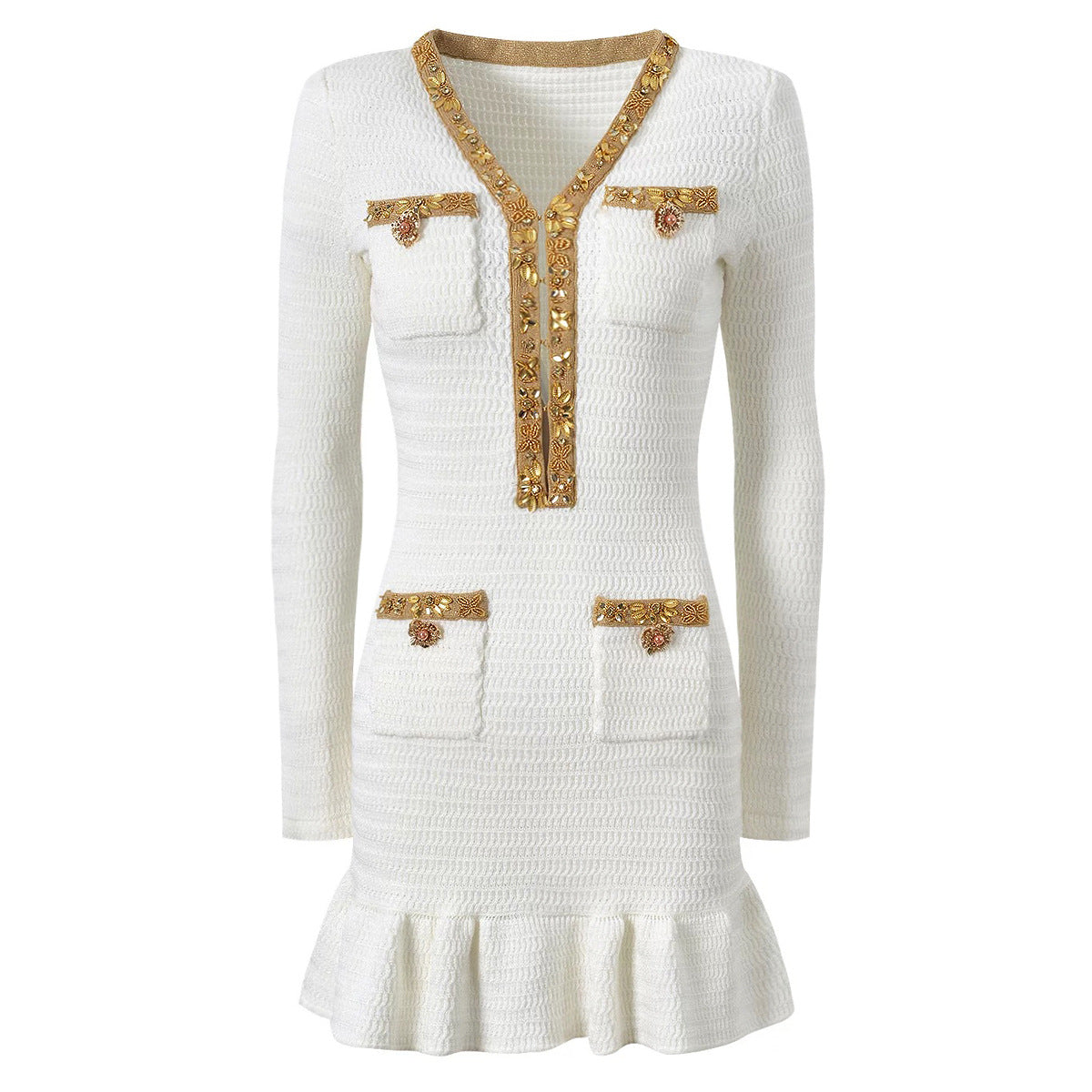 Slim Fit Slimming Bead Long Sleeve Dresses