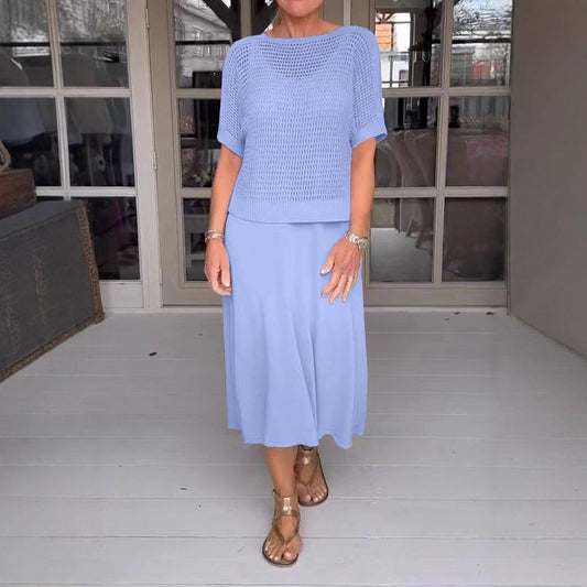 Chic Knitted Empty Dress Casual Solid Color Suits