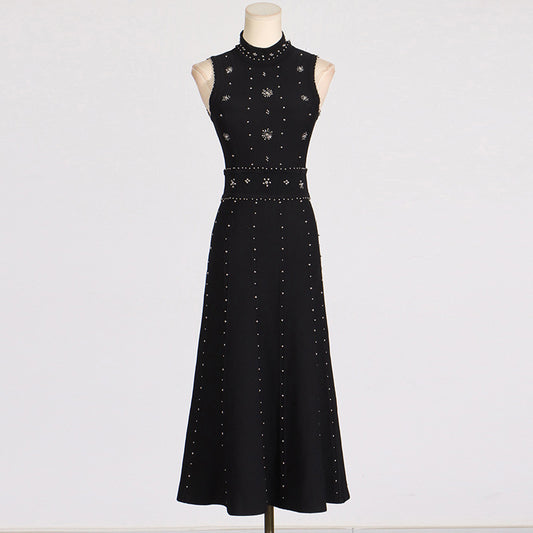 Long Summer Beads Rhinestones Sleeveless Waist Slimming Slim Fit Dresses