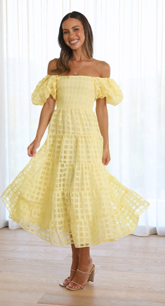 Attractive Beautiful Lantern Sleeve Stitching Dress Dresses