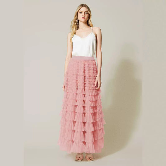Women's Solid Color High Waist Mesh A- Line Skirts