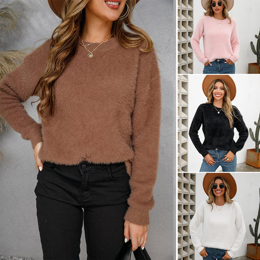 Spring Veet Pullover Solid Color Long Sleeve Sweater