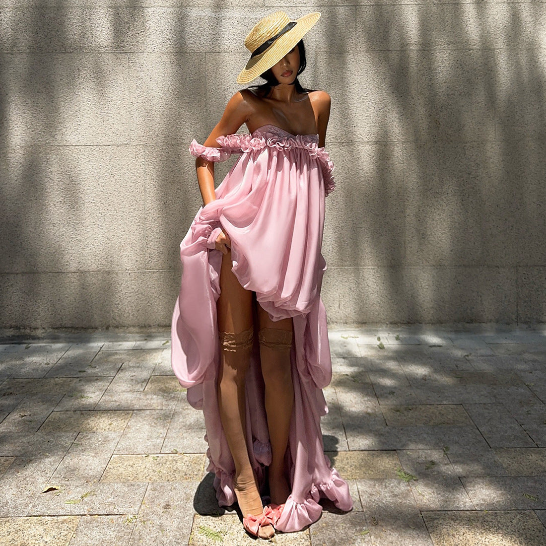 Women's Autumn Tube Petal Collar Light Pettiskirt Dresses