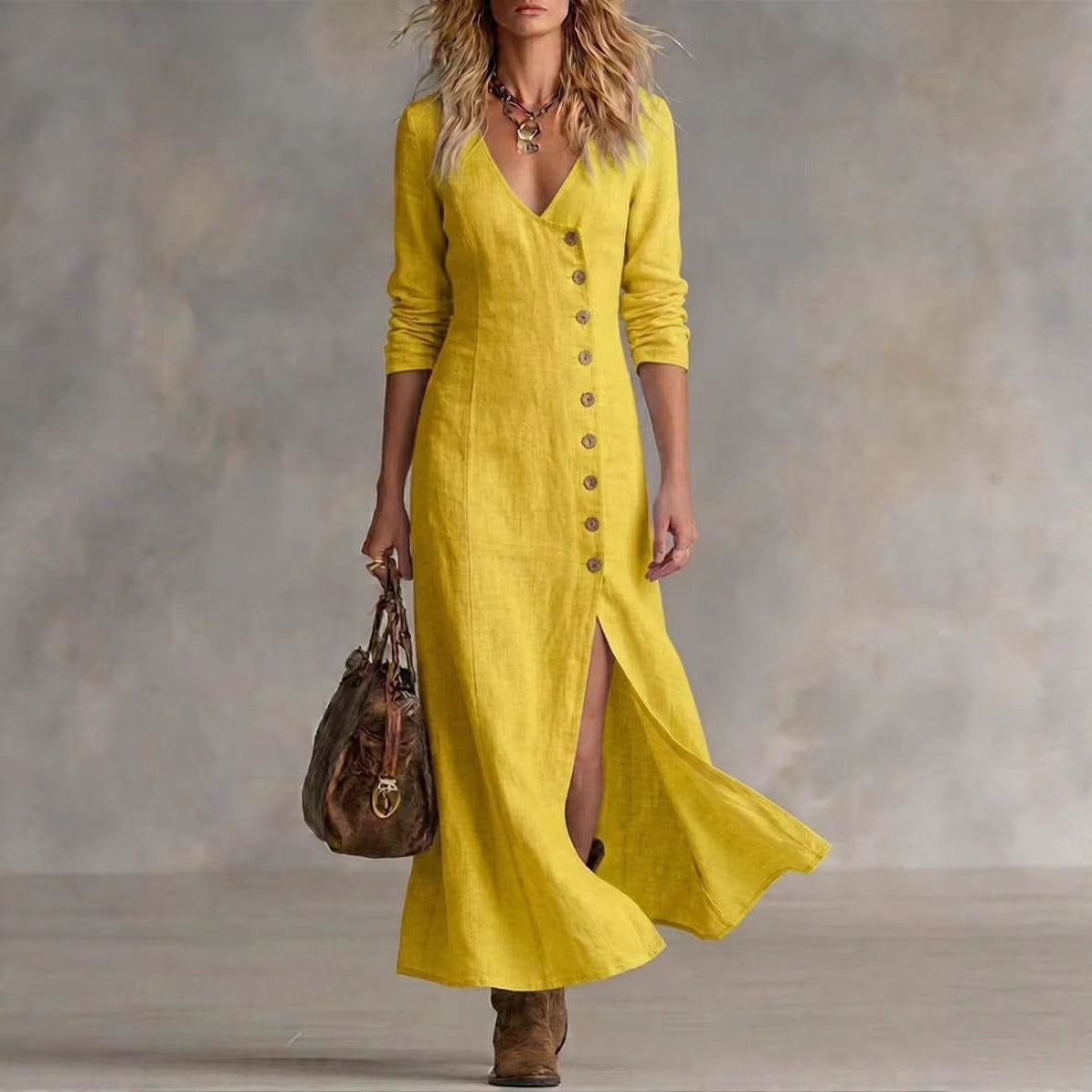 Women's Fashion Button Split Elegant Long Dress