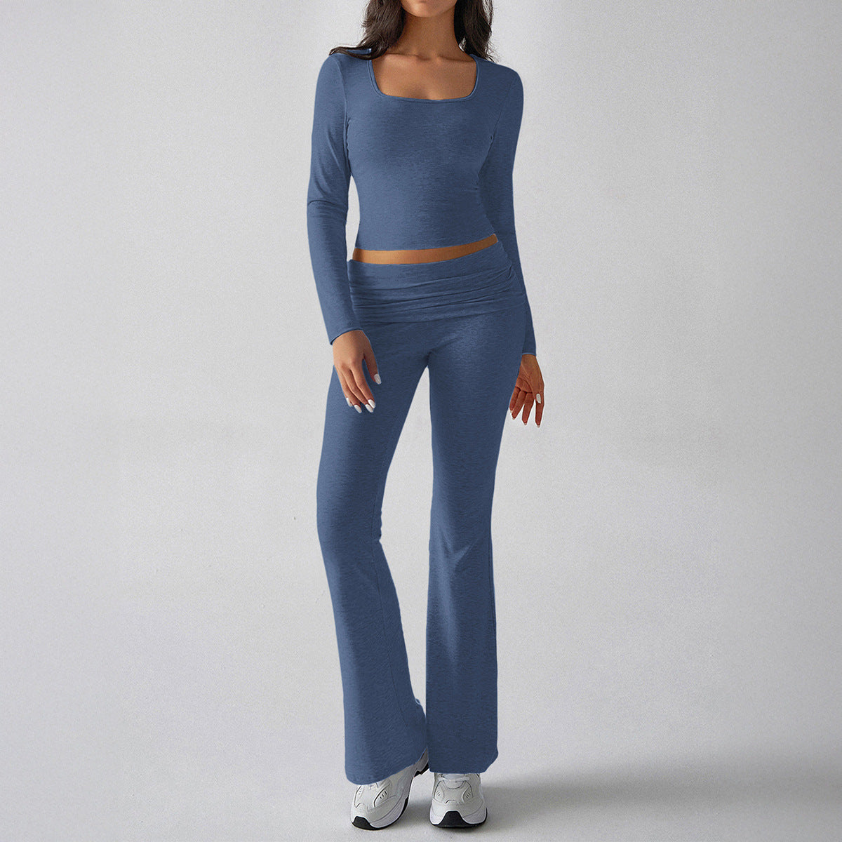 Solid Color Casual Knitted Long-sleeved Yoga Clothes Tops