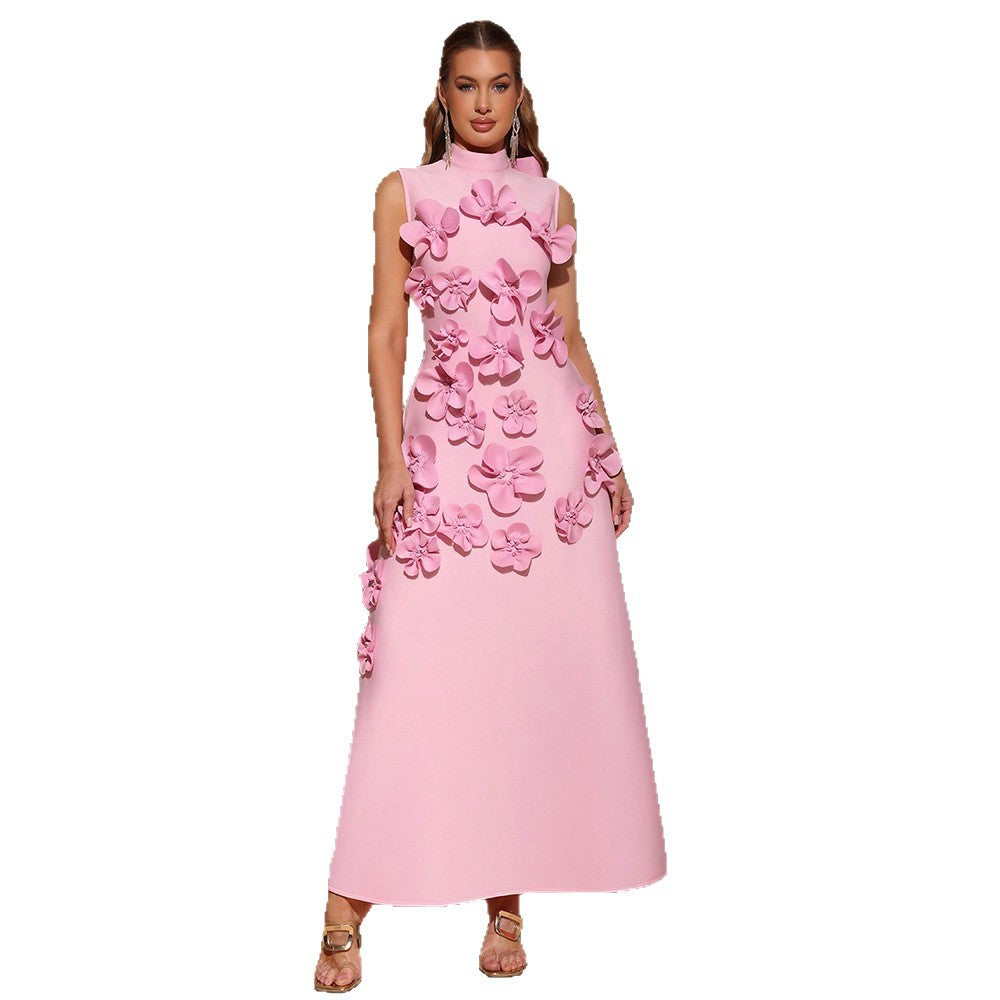 Women's Line Long Summer Patchwork Stand-up Collar Dresses