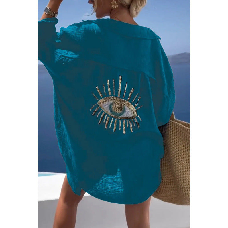 Women's Lapel Long Sleeve Cotton Linen Casual Blouses