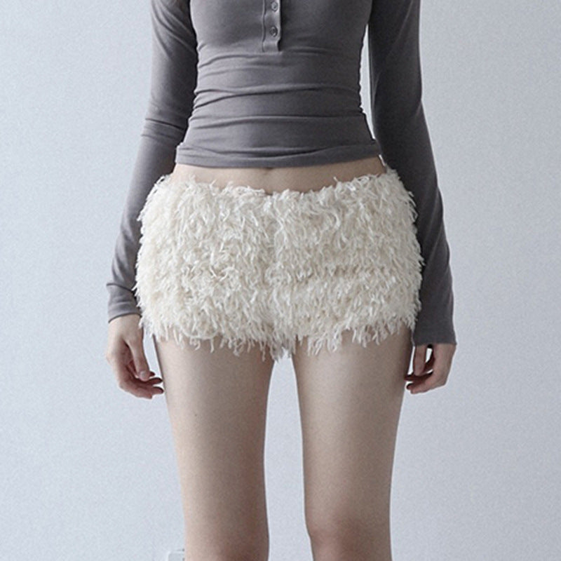 Women's American Hot White Plush Low Waisted Shorts