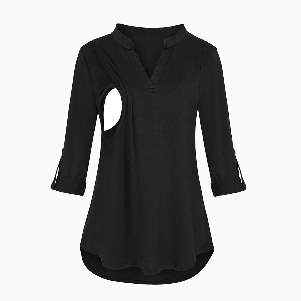 Plaid Printed Pregnant Woman Breastfeeding Long Blouses