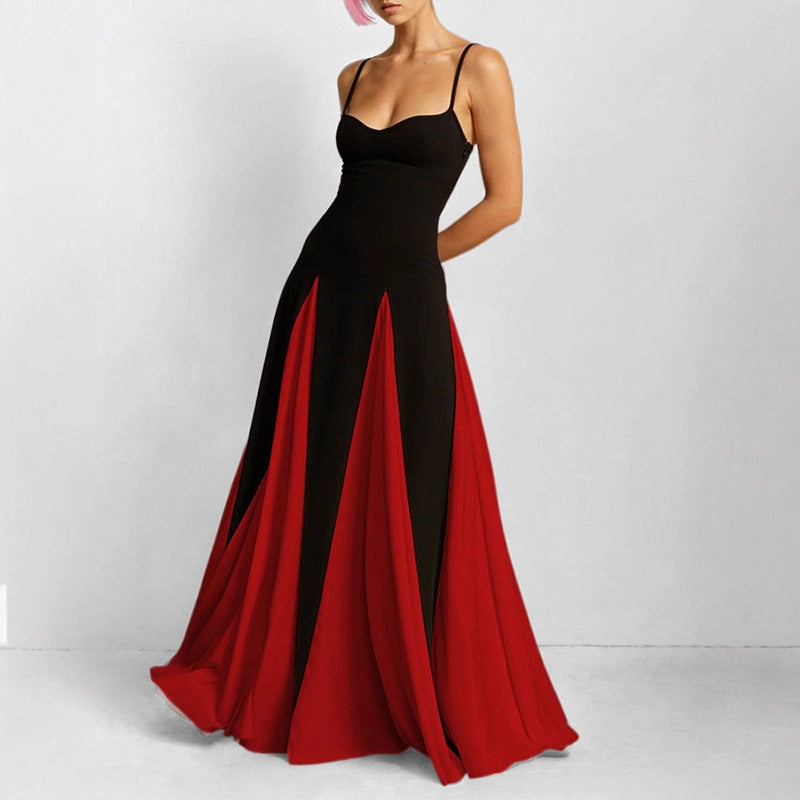 Women's Temperament Camisole Contrast Color Loose Big Hem Dress