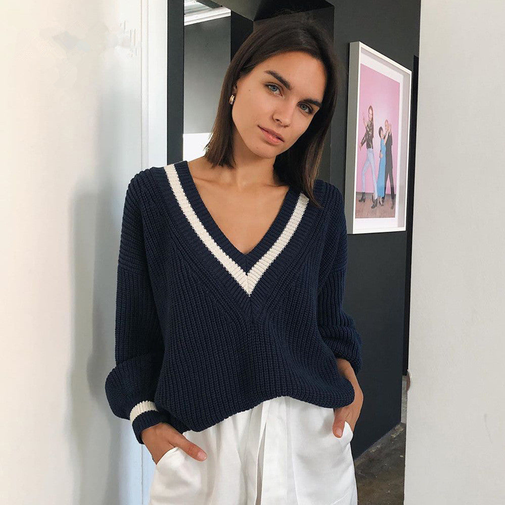 Women's Casual Patchwork Contrast Colors Slimming Loose Sweaters