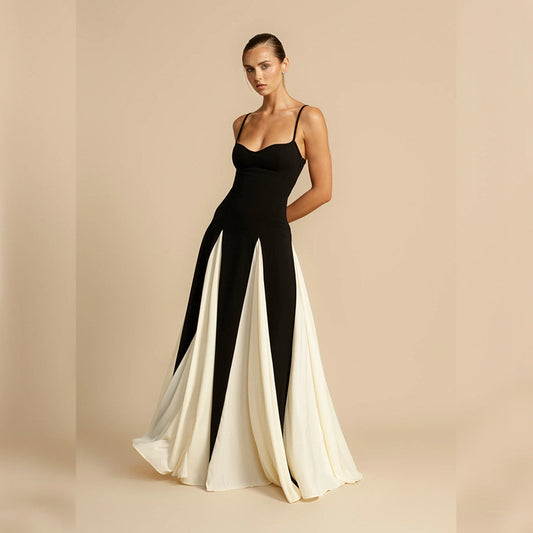Women's Style Elegant Sexy Backless Spaghetti Straps Contrast Dresses