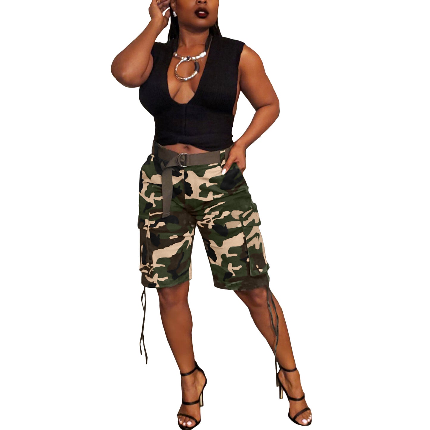 Women's Camouflage Drawstring Cargo Excluding Belt Pants