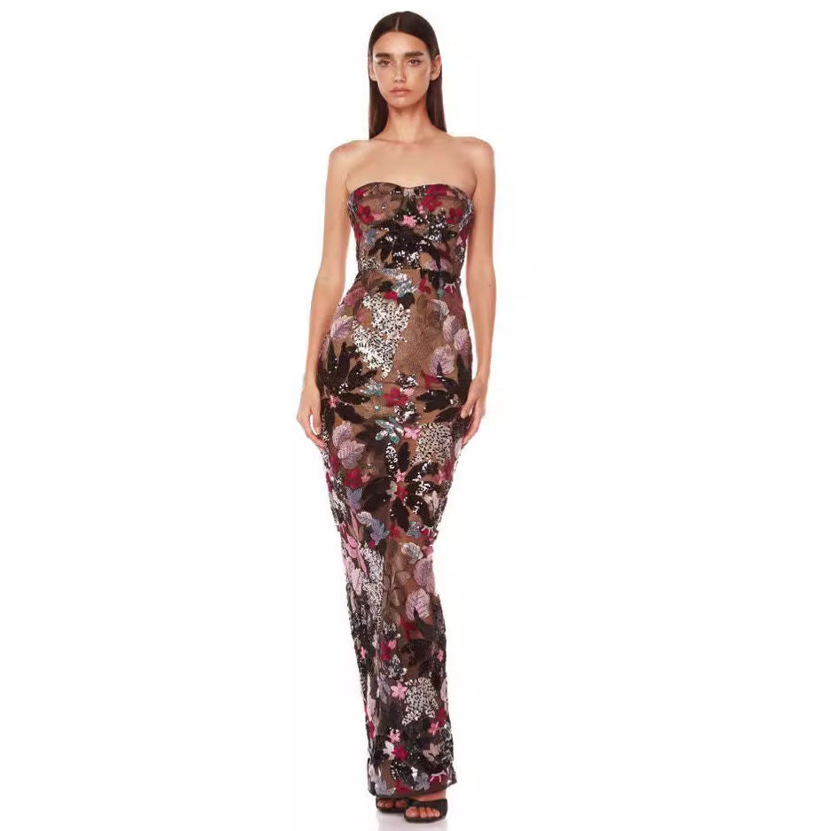 Women's Mesh Sequins Embroidered Printed Fashionable Elegant Dresses
