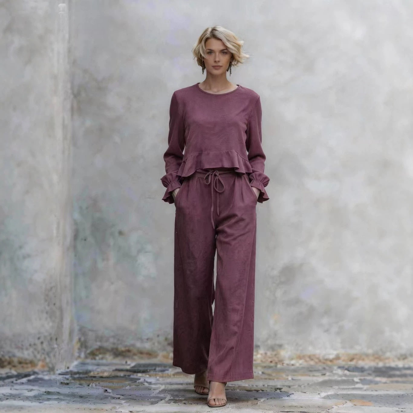 Comfortable Stylish Classic Women's Autumn Ruffles Fashion Casual Suit