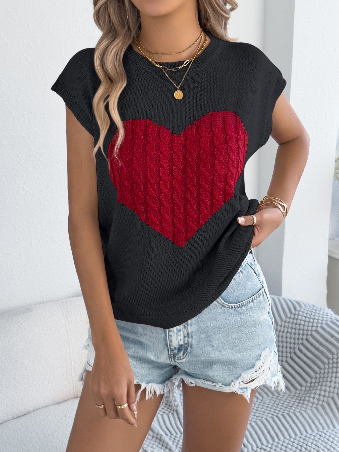Women's Contrast Color Love Casual Loose Valentine's Women's Sweater