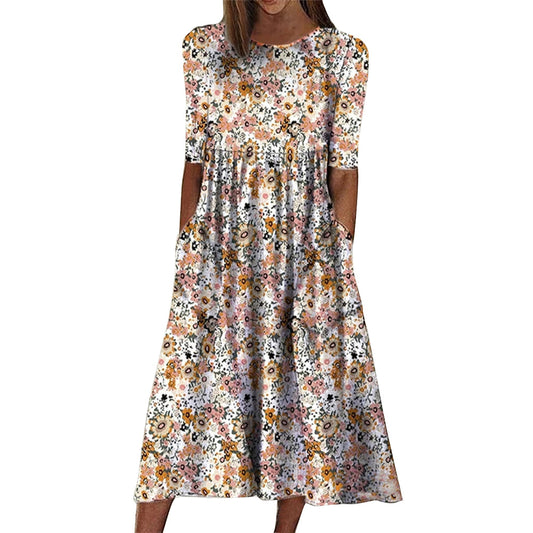 Women's Neck Half Sleeve Pullover Loose Casual Dresses