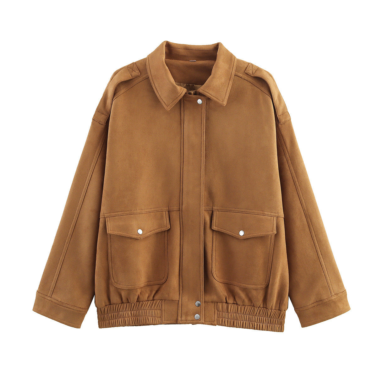 Women's Spring Fashion Polo Collar Suede Texture Jackets