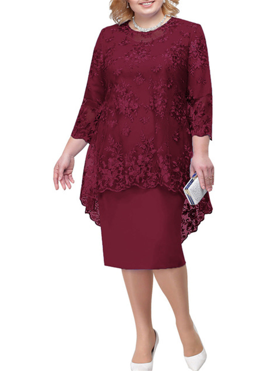 Women's Lace Embroidery Two-piece Set Temperament Commute Dresses