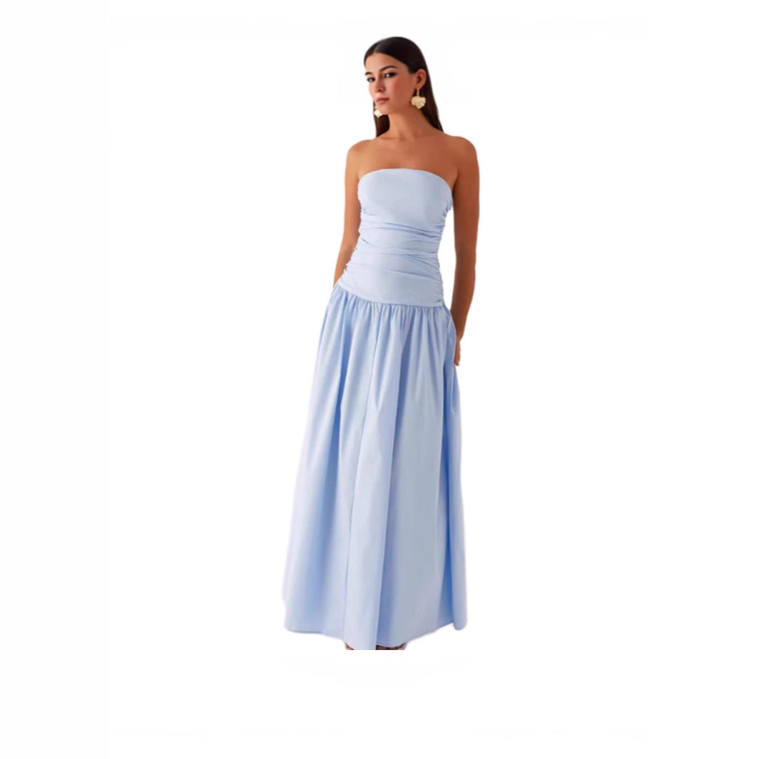 Women's Summer Elegance Retro High-grade Printed Tube Pleated Dress