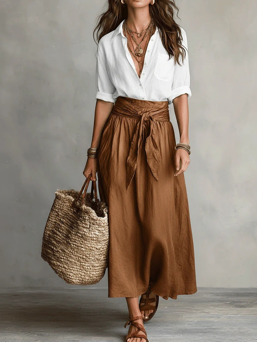 Women's Contrast Color Shirt Two-piece Set Fashion Casual Suit
