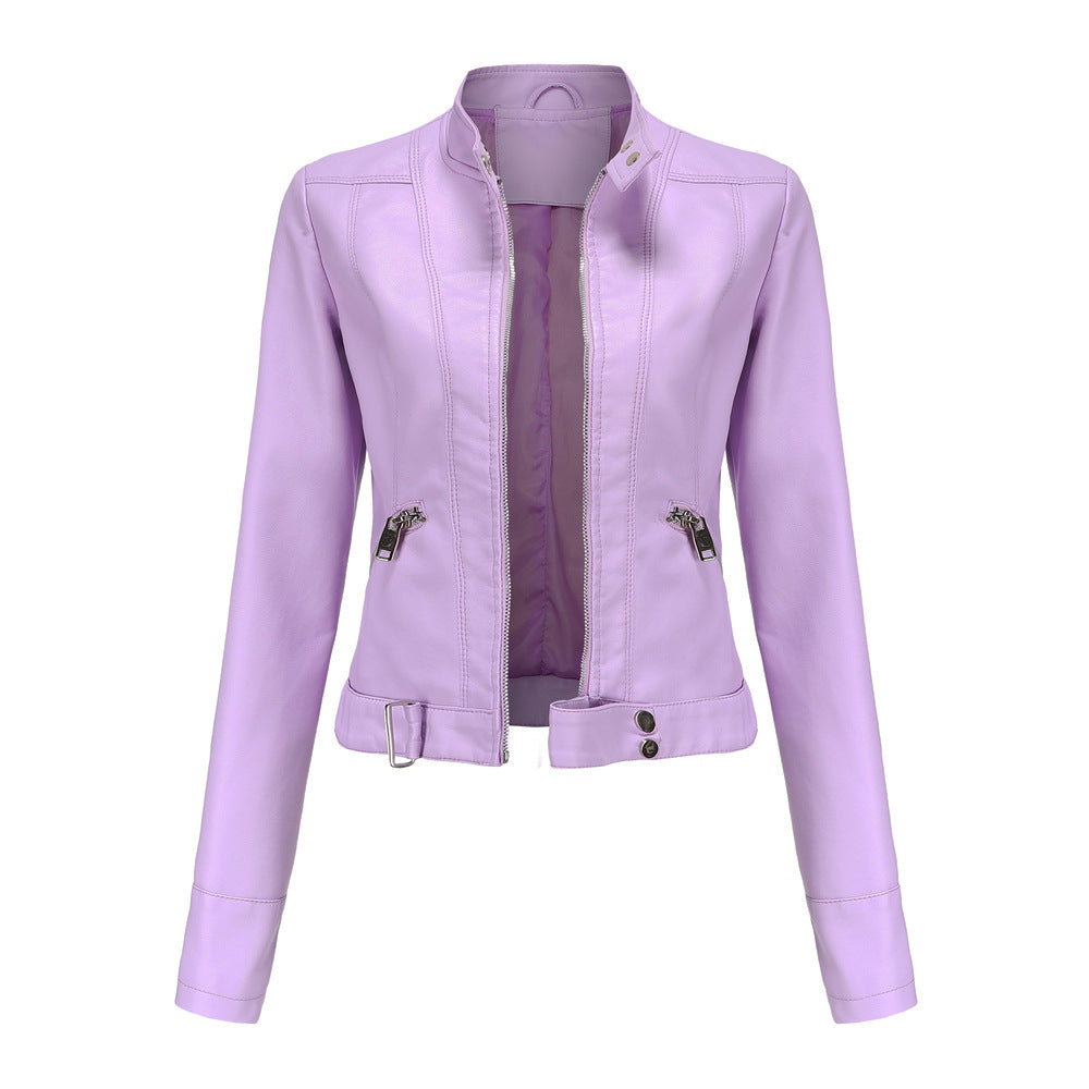 Women's Fashion Leather Stand Collar European Shorts