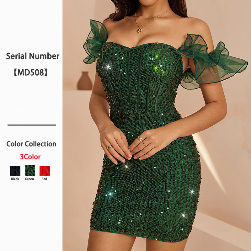 Women's Sexy Sequins Waist Slimming Hip Banquet Dress