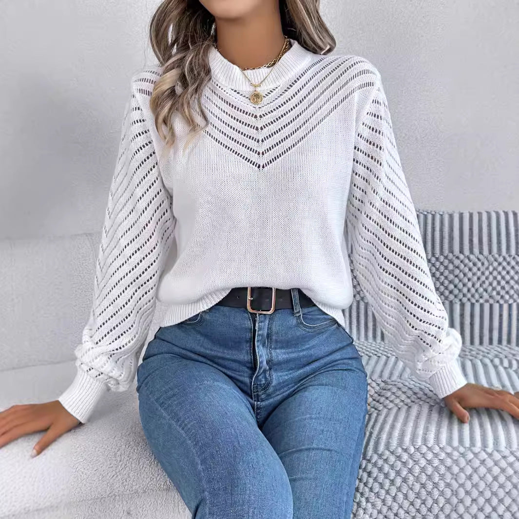 Women's Casual Solid Color Round Neck Lantern Sweater