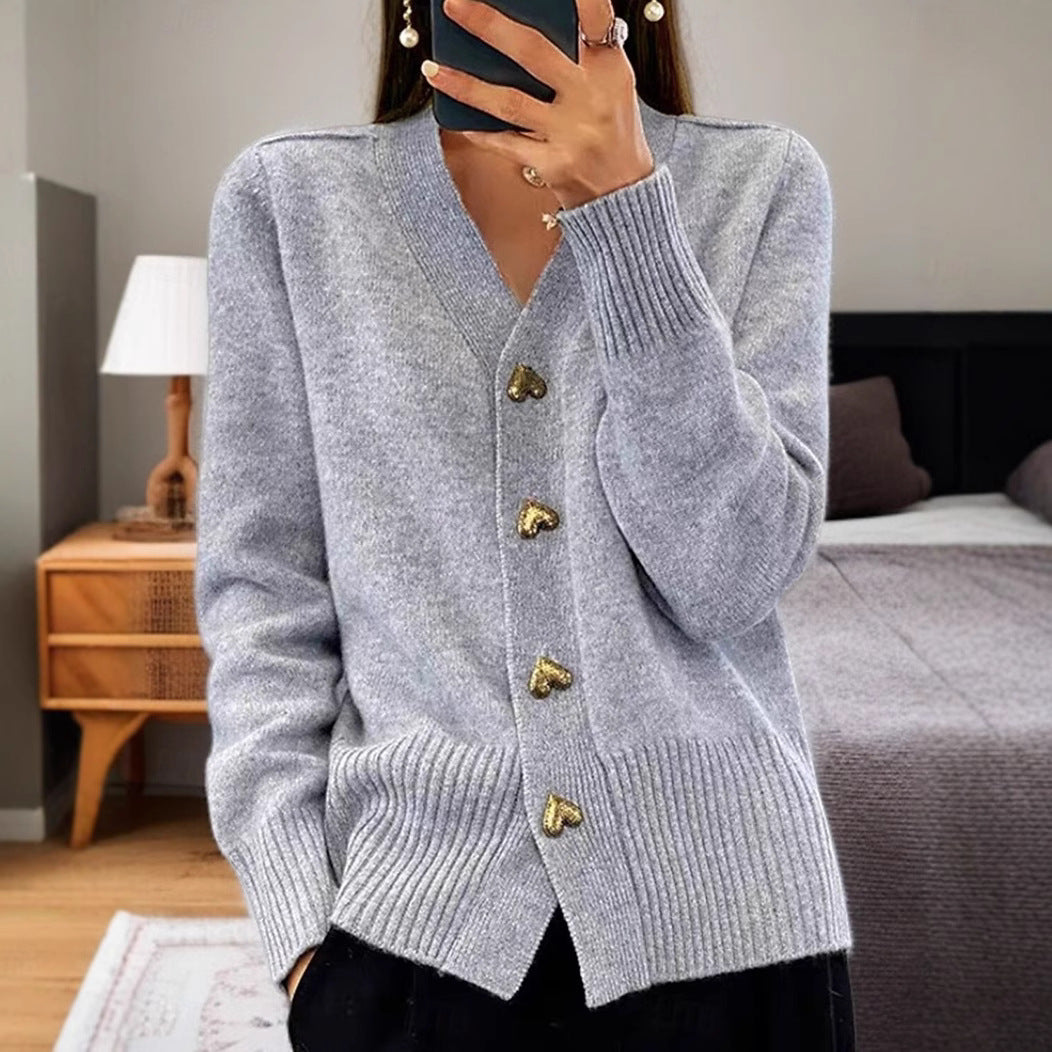 Women's Button Casual Loose Temperament Solid Color Knitted Cardigans