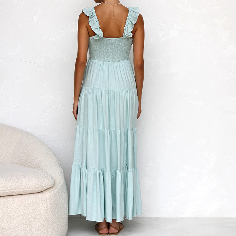 Sexy Cotton Linen Sleeveless Solid Color Lace Dresses