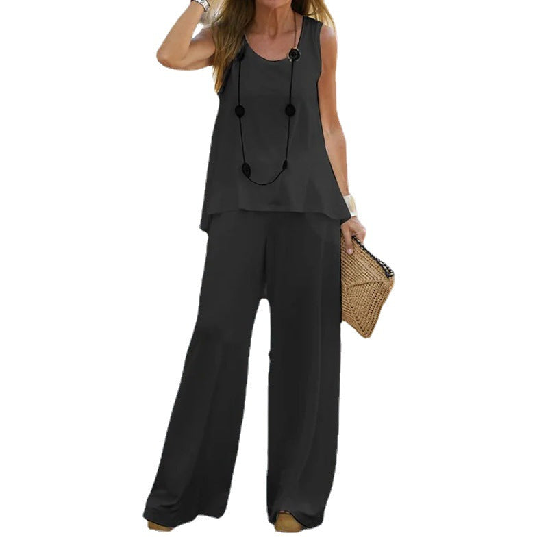 Women's Summer Printed Sleeveless Elastic High Waist Fashion Casual Suit