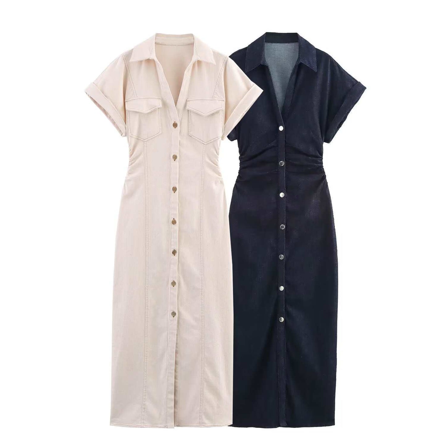 Midi Dress Slim Summer Denim Blue Dresses