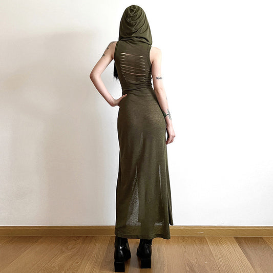 Women's Fashion Sexy Loose Split Hooded Mid-length Dresses