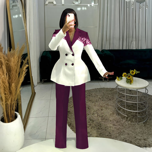 Commute Elegant Waist Slim Elastic Lace Suits