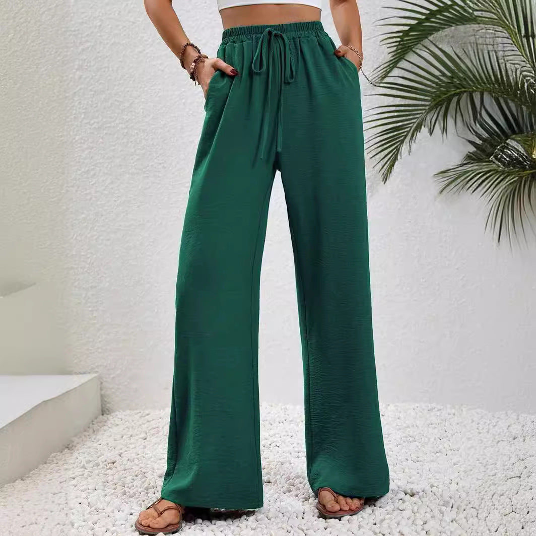 Women's Solid Color Mop Wide Leg Casual Pants