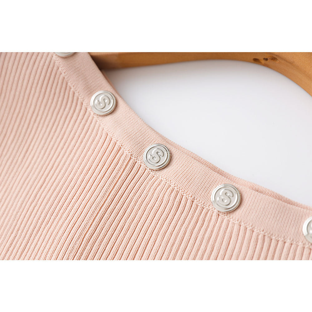 Button Knitted Dignified Sense Of Design Irregular Sleeve Fashion Dresses