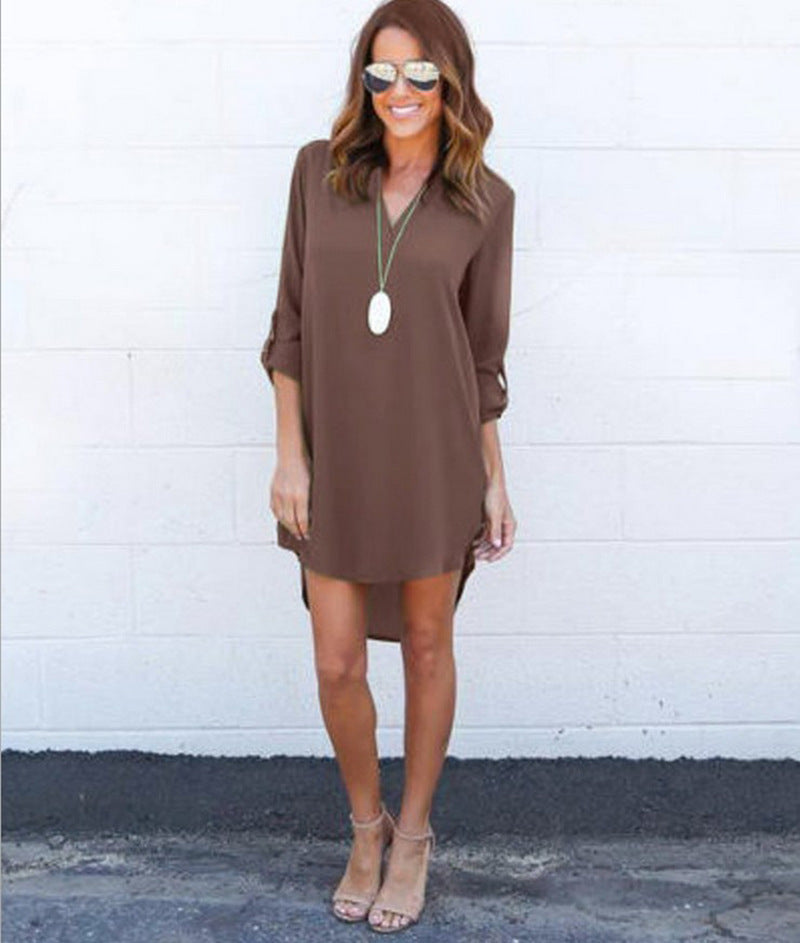 Classy Long Sleeve Chiffon Front Back Dress
