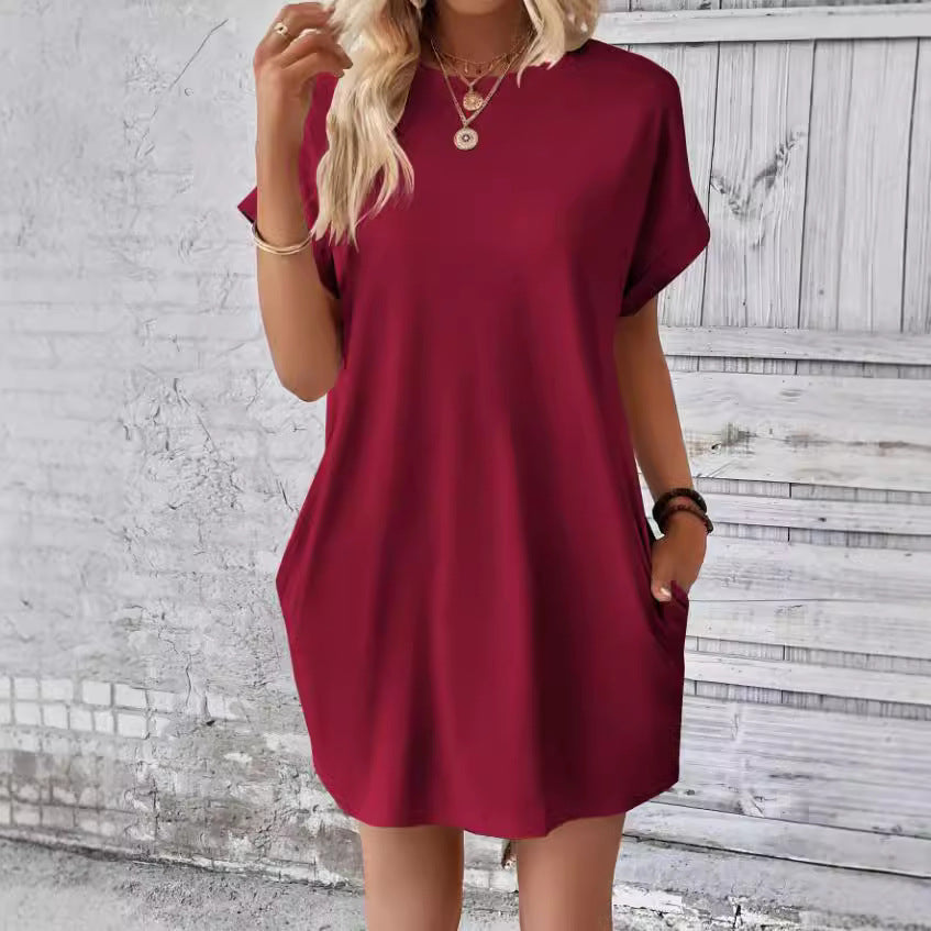Women's Full Body Outerwear Round Neck Pocket Dress