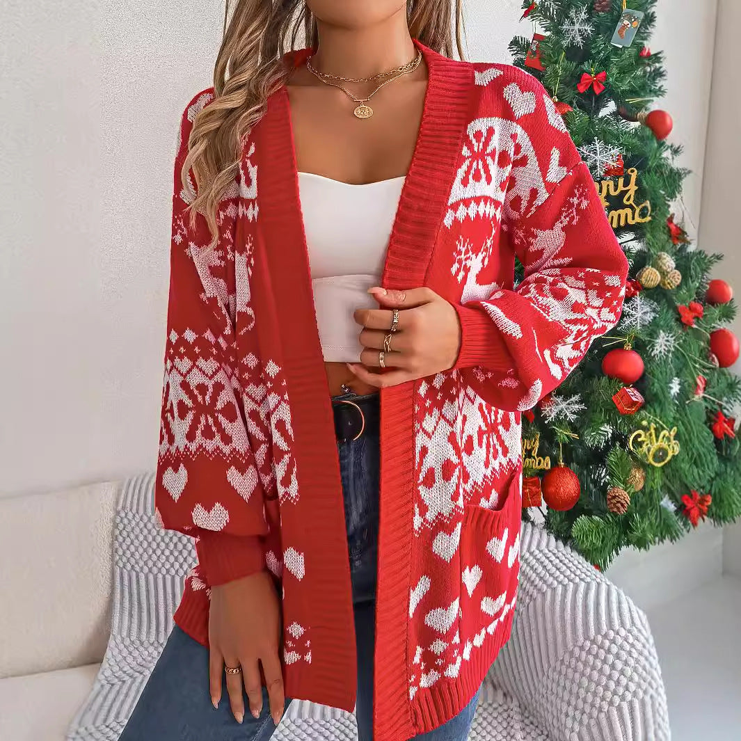 Slouchy Popular Women's Christmas Deer Pocket Sweater