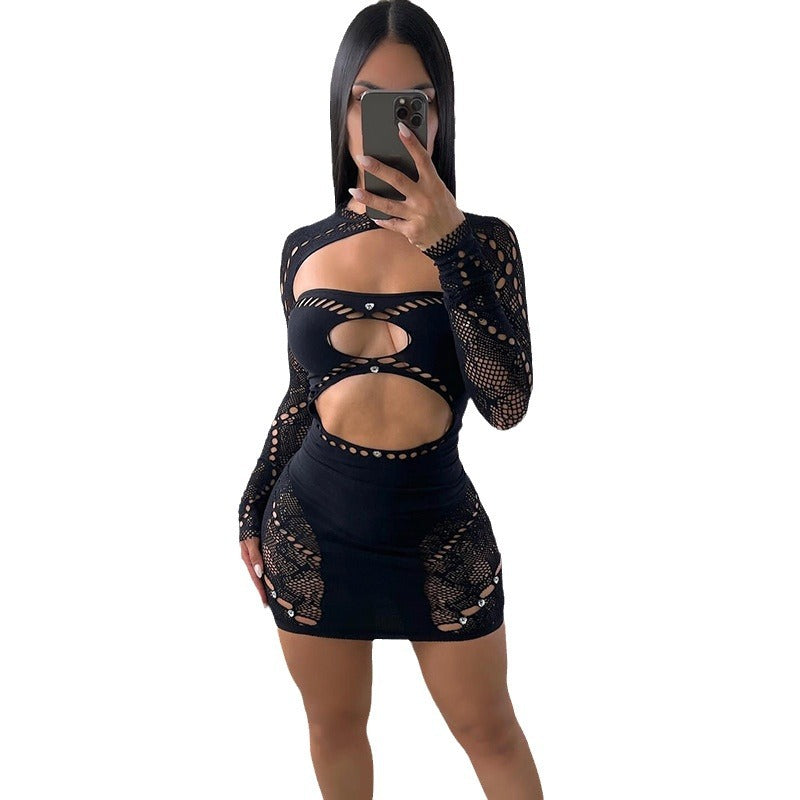 Women's Neck Long Sleeve Sexy Slim Fit Tight Dress