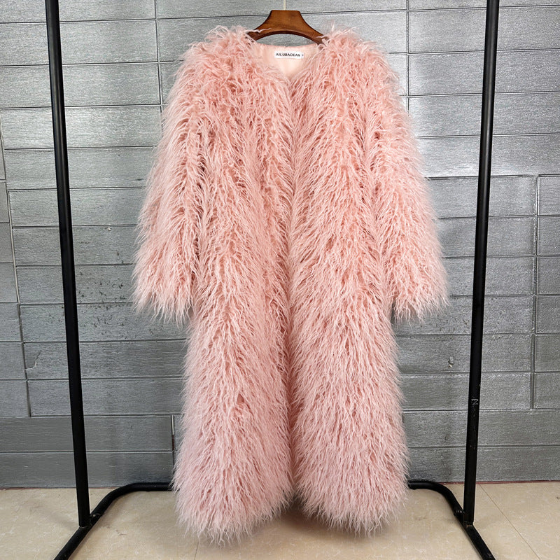 Imitation Tan Wool Extended Furry Color Coats