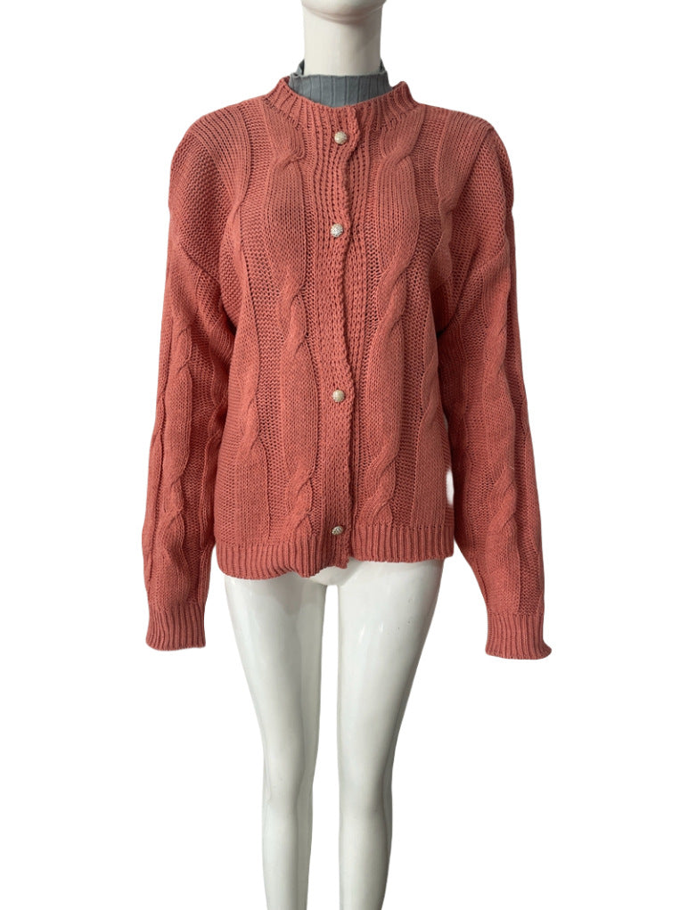 Knitted Round Neck Long Sleeve Twist Sweaters
