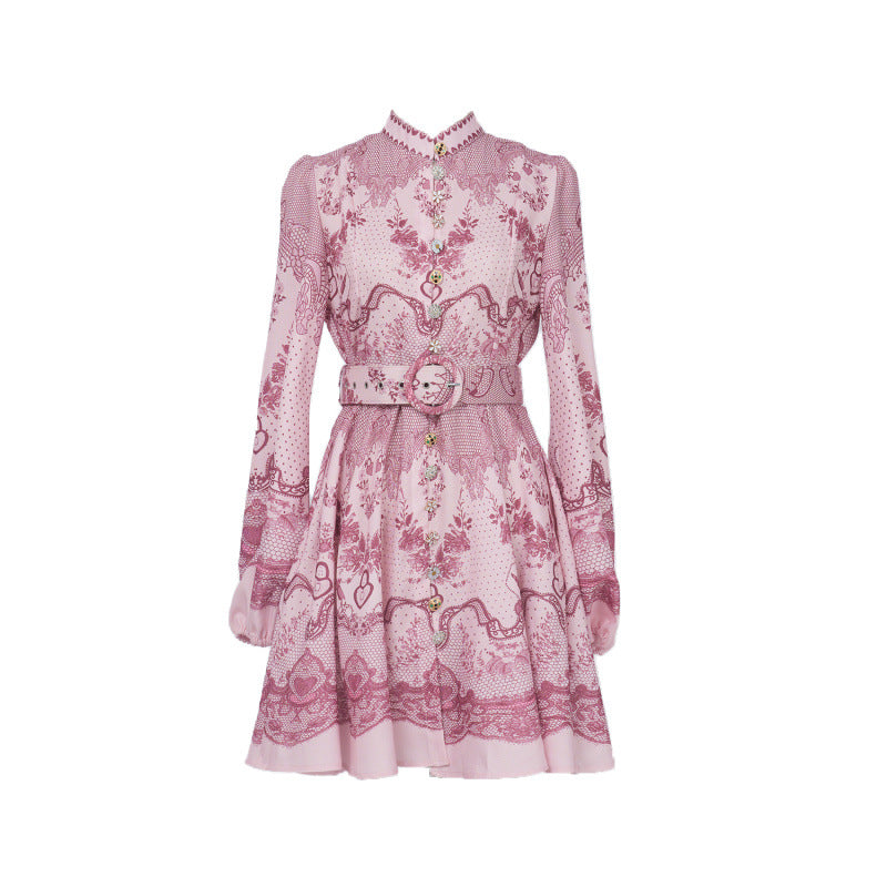 Design High Version Single-breasted Stand-up Collar Puff Sleeve Dresses