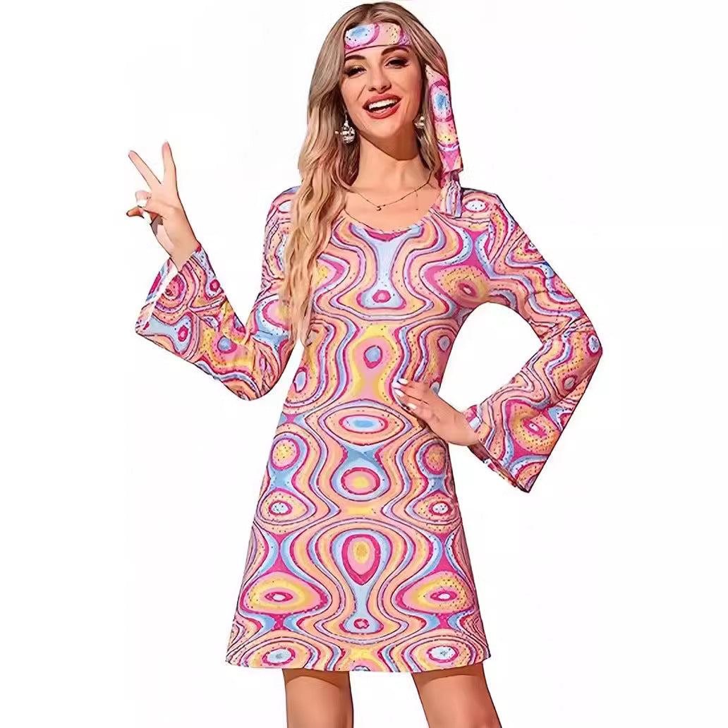 Women's Halloween Vintage Hippie Printed Ladies Dress