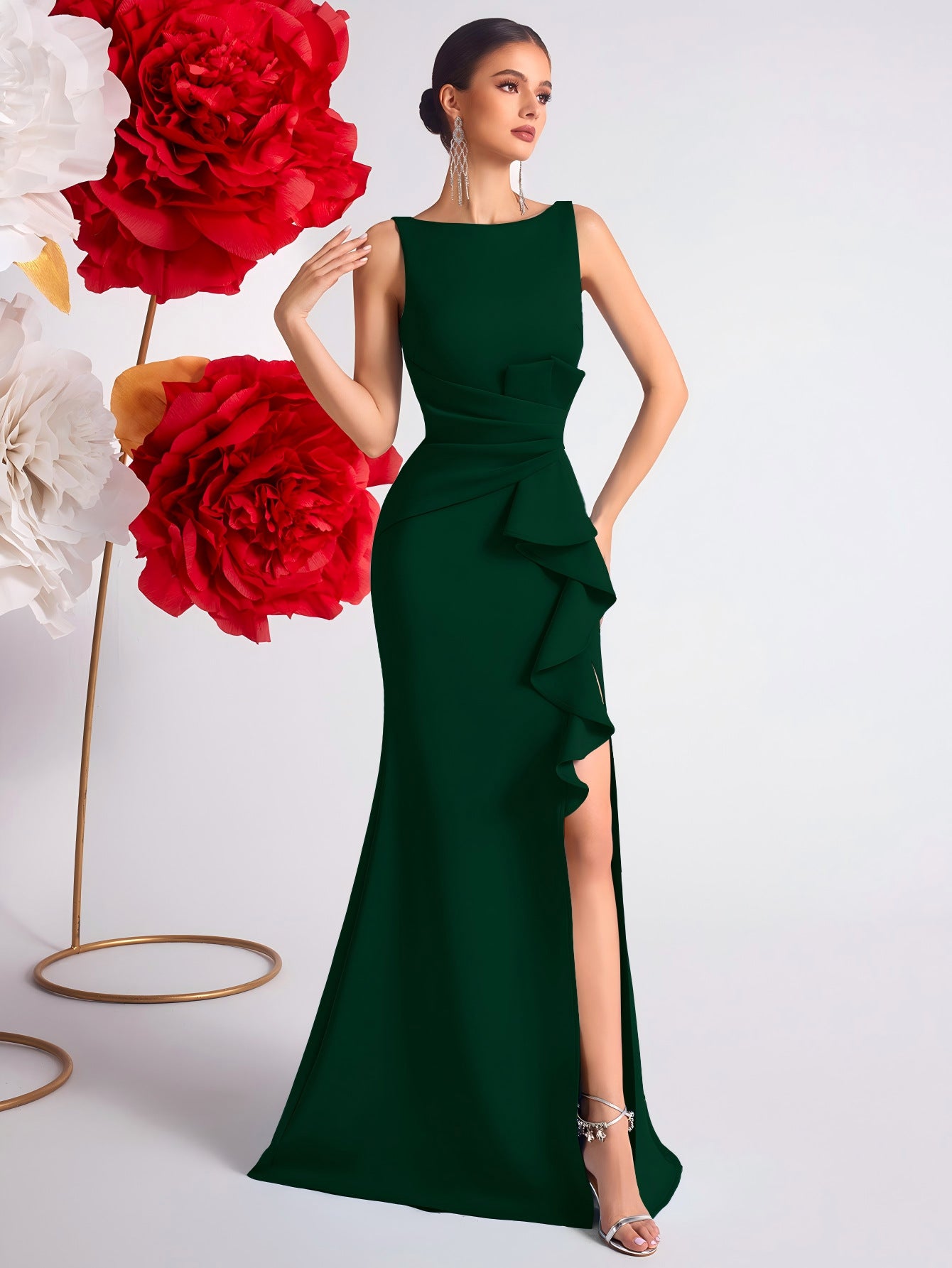 Women's Intellectual Elegant Graceful Long Fashionable Waist Pleated Dress